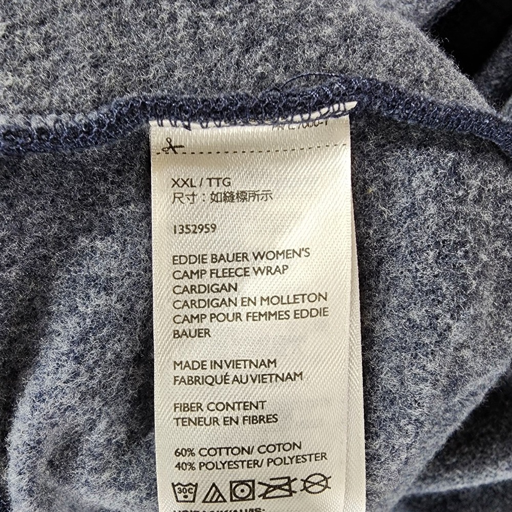 Eddie Bauer Camp Fleece Wrap Cardigan Womens 2XL Blue Open Front Sweatshirt Soft - Picture 12 of 12